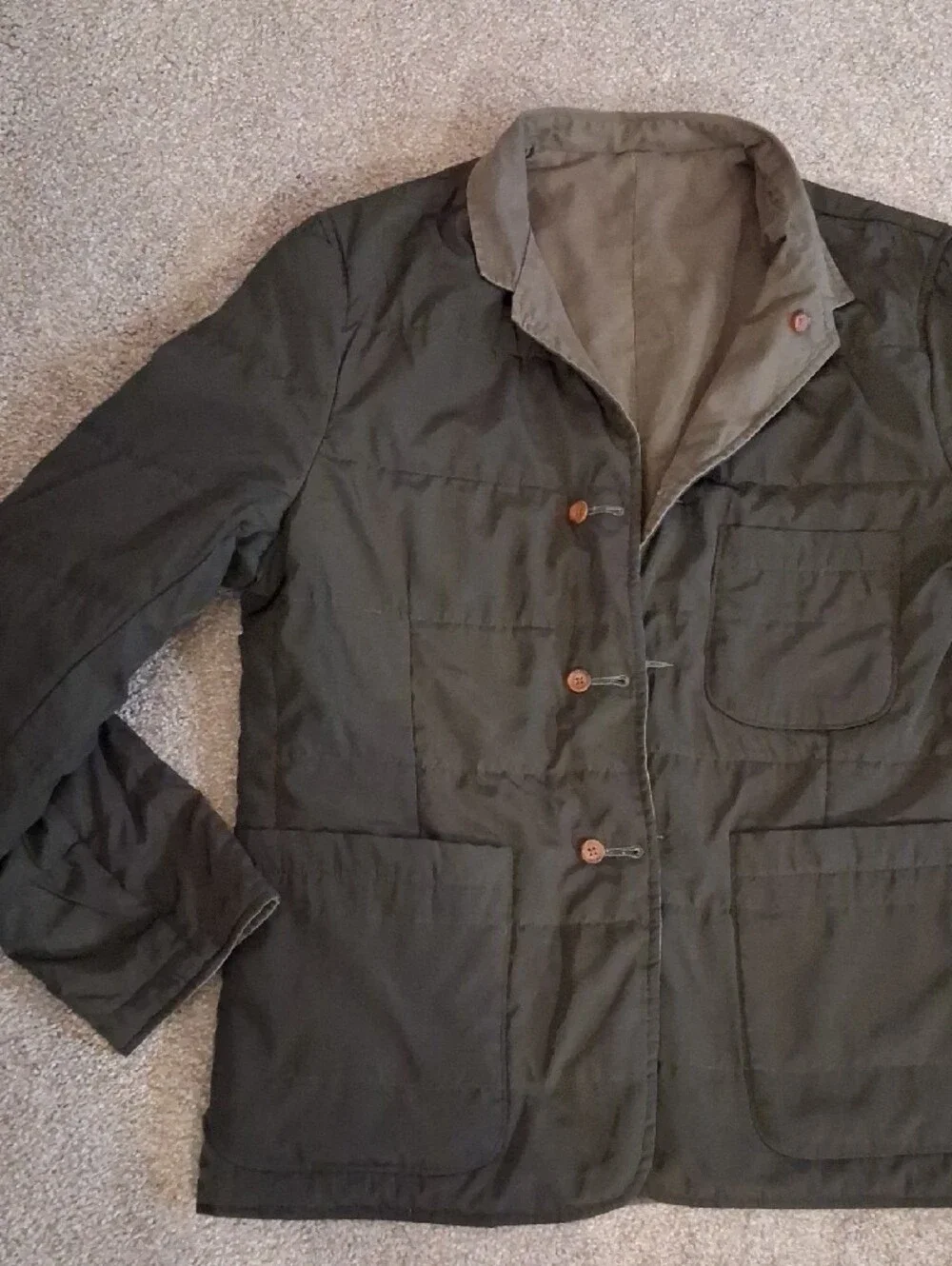 Universal Works London Reversible Chore Style Field Jacket in Brown/Olive. M